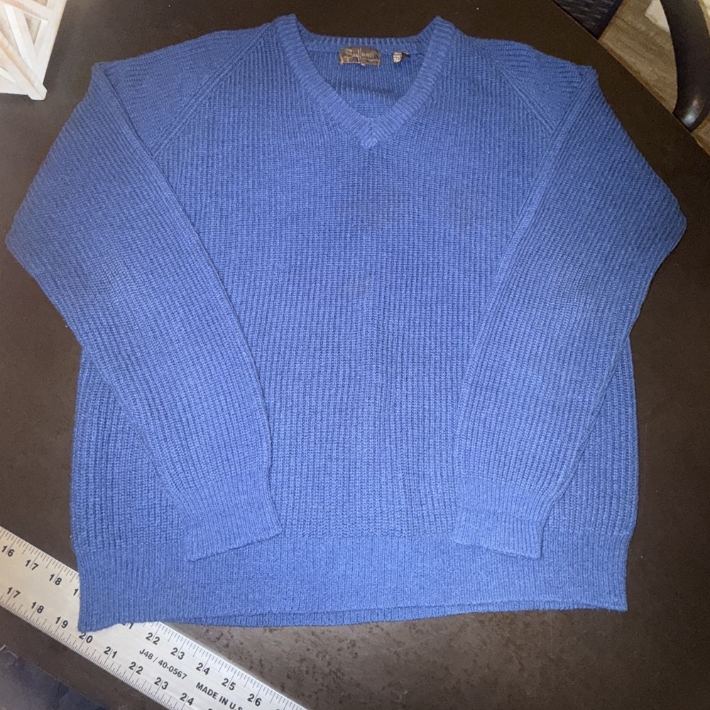 Vintage Buffums California Men's L 80's Blue Knit Pullover V Neck Sweater
